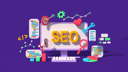 SEO optimization marketing design 3D render illustration