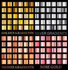 Vector set of metallic gradients. A set of precious squares. Metal elements for creating creative designs for applications and websites.