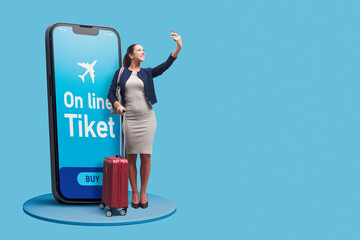 Wall Mural - Woman booking flight tickets online