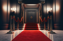 VIP Luxury Entrance With Red Carpet. Postproducted Generative AI Digital Illustration.