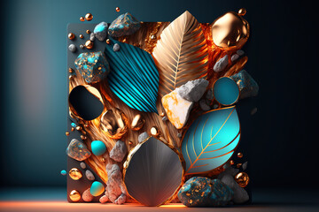 Wall Mural - Gold and turquoise, a combination of precious stones, opal, metal. Abstract luxury background. Gen Art