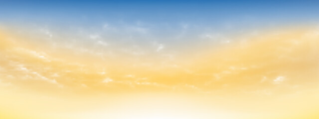 Wall Mural - Blue sky and white soft clouds floated in the sky on a clear day. Beautiful air and sunlight with cloud scape colorful. Sunset sky for background. Blue to yellow sky vector illustration.