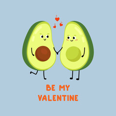 cute avocado falling in love. love and valentine's day concept. be my valentine. illustration isolat