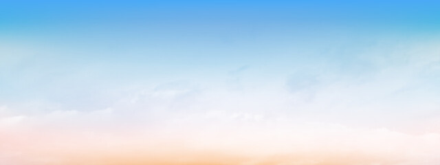 Wall Mural - Blue sky and white soft clouds floated in the sky on a clear day. Beautiful air and sunlight with cloud scape colorful. Sunset sky for background. Blue to orange sky background vector illustration.