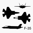 Silhouette illustration of F-35 Lightning II Aircraft. Black and white icon of military aircraft. Vector logo