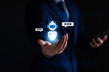 Wall Mural - ai chatbot intelligent digital business service application concept, computer mobile application use