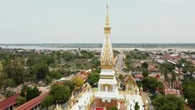 Beautiful Aerial View Of Wat Phra That Phanom In Nakhon Phanom Province, Northeastern THAILAND.
