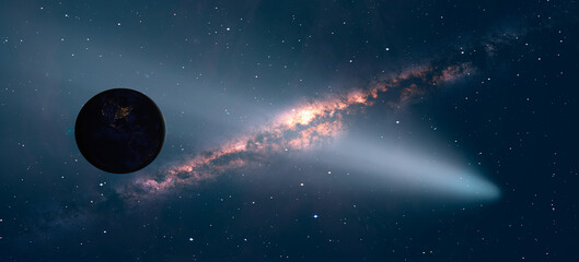 Fototapete - Comet on the space Milky Way galaxy in the background 