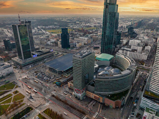Wall Mural - panoramic aerial view of the modern skyscrapers and business center in warsaw. view of the city cent