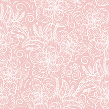 Hibiscus And Lavender Flowers And Eucalyptus Leaves. Vector Seamless Pattern With Floral Theme
