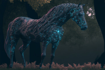 Beautiful horse 3d modelling artificial effects, 3d rendering digital illustration abstract background.