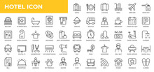 Hotel Line Icons Collection. UI Web Icons Set In A Flat Design. Outline Icons Pack