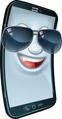 Wall Mural - Mobile Phone Cool Shades Cartoon Mascot