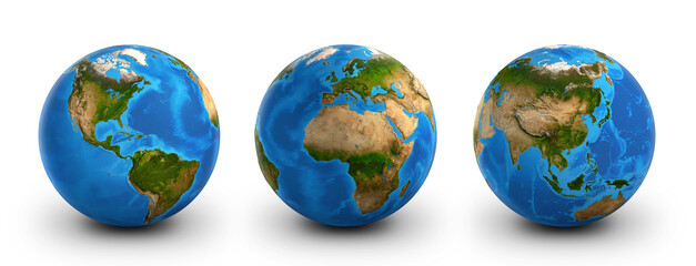 Canvas Print - planet earth globes, highly detailed. satellite view of the world, focused on america, asia, europe 