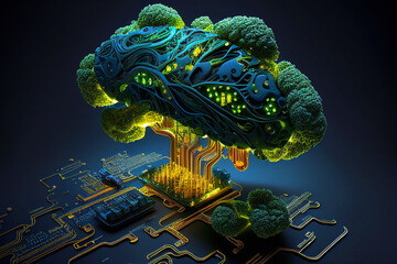 Broccoli Integrated With Circuit Board - Generative AI