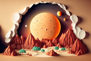 Wall Mural - beautiful illustration paper craft style of astronomy space scenic ,planet, star,