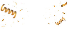 PNG Gold Confetti And Ribbon, Serpentine Ribbons Isolated On Transparent PNG Background.