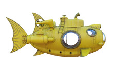 Yellow Steampunk Style Submarine. 3D Illustration Isolated.