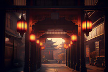 Ancient China Town. 3D Illustration Image. 