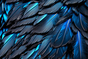  Blue and black jay bird feathers closeup, Generative AI