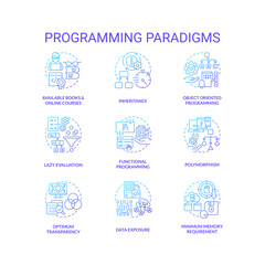 programming paradigms blue gradient concept icons set. coding styles idea thin line color illustrati