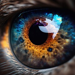 Wall Mural -  a close up of a cat's eye with the iris partially closed and the iris partially closed. Generative AI