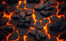 Cracked Ground With Hot Glowing Lava Veins Illustration Perfect For Video Game Design. Cracked Lava Ground Texture. Game Asset. Generative AI