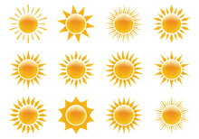 Sun Icon Set. 3d Sunshine Sign. Summer, Hot Or Heat Symbol. Vector Illustration.