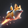 Corgi flying in the space through the stars near the moon with a view on planet earth