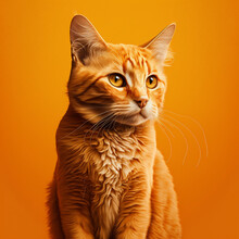 Orange Cat On An Orange Background. Generative AI.