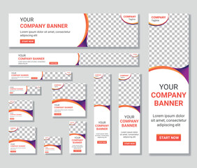 Wall Mural - Simple website banner template Set with different sizes, web banner design set for your company. Social Media Cover, ads banner, button, flyer, website header design.