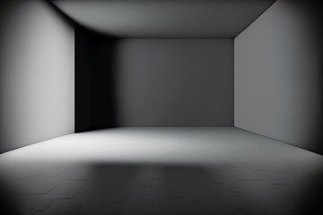 Sticker - background for displaying your product or artwork perspective floor backdrop dark room studio with gray gradient spotlight. Generative AI