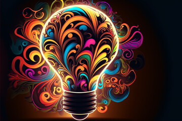 Psychedelic abstract light bulb, Generative AI