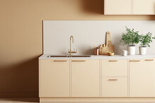 Light Beige, Contemporary Background Of A Mockup Of A Kitchen ,. Generative AI