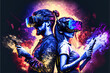 © DarkKnight - Man and woman play metaverse virtual digital, Metaverse, VR, AR