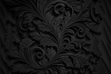 background illustration of seamless abstract black ornate floral vine pattern,generative ai.