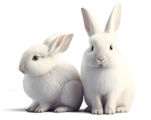 Two Cute Rabbits Family, 3D Illustration On Isolated Background	