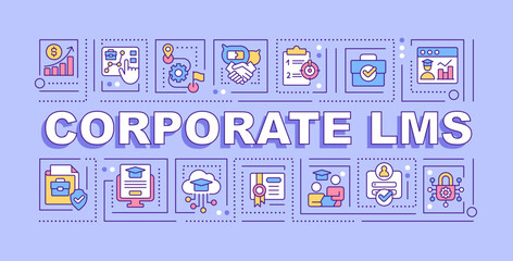 Wall Mural - corporate lms word concepts purple banner. learning management system. infographics with editable ic