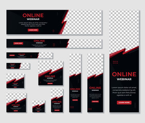 Wall Mural - Modern website banner template Set with different sizes, web banner design set for online webinar. Social Media Cover, ads banner, button, flyer, website header design