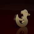 Gold Rubber duck icon isolated on brown background. Minimalism concept. 3D render illustration