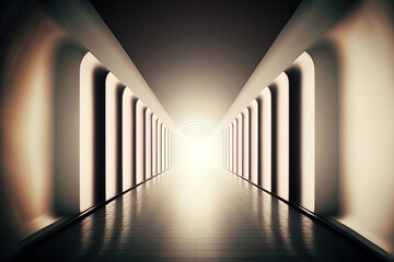 Poster - Broad blurry empty abstract building pathway background for banner background, journey to success concept, perspective building hallway. Generative AI