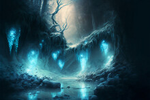 Fantasy Crystalline Forest Scene AI Generative	