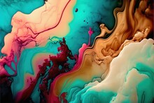 A Colorful Liquid Painting With A Black Frame On It's Side And A Red.