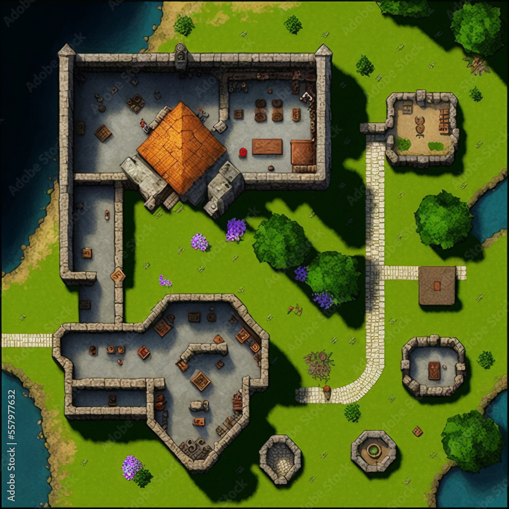 Ilustração RPG Fantasy Top Down City Battle Map, Village Themed Video ...