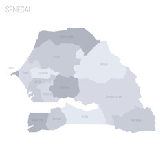 Naklejka na meble Senegal political map of administrative divisions - regions. Grey vector map with labels.