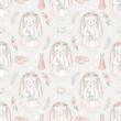 © Hanna Symonovych - Cute rabbit girl toy. Seamless pattern with hand drawn illustrations