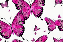 Seamless Leopard Butterfly Pattern With Pink Butterflies In A Art Style. Generative AI