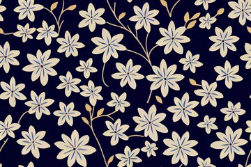 Wall Mural - Navy ground with a floral patchwork design that is seamless Generative AI