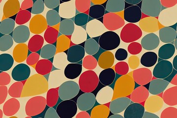 Wall Mural - Teardrop-shaped, colorful squares form a seamless, vintage-inspired design on a white backdrop. Generative AI