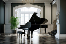 Elegant Grand Piano In A Spacious Space. Generative AI